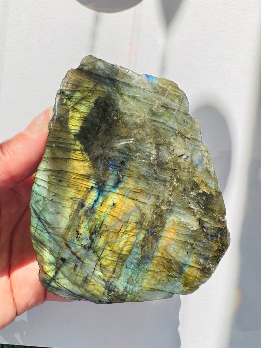 Labradorite Freeform w Natural Back 351 g - Madagascar - Moon Room Shop and Wellness