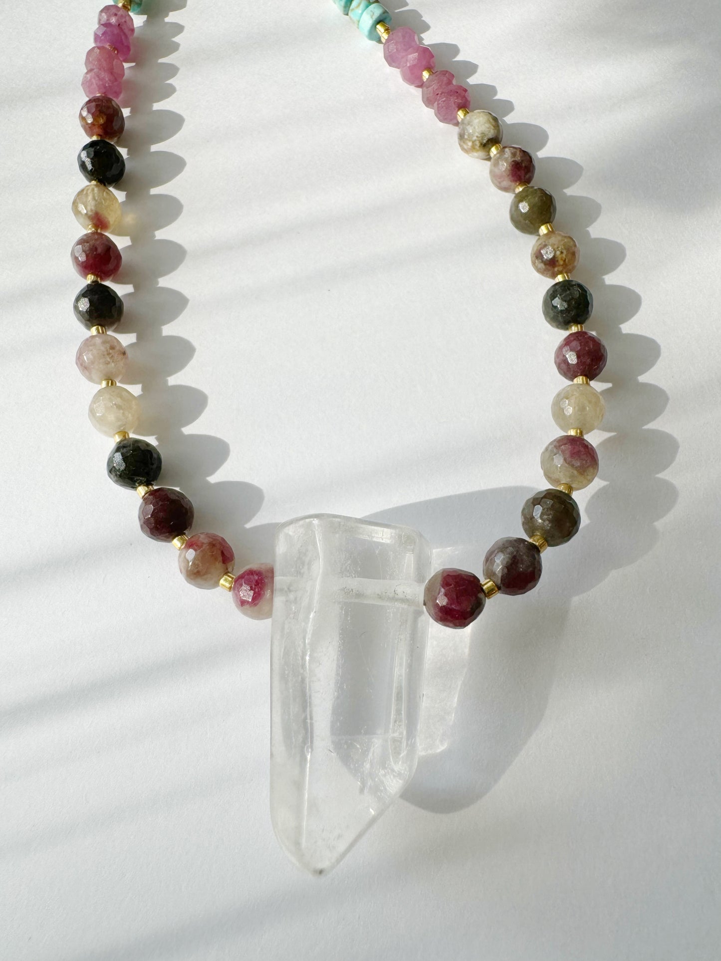 Handmade Tourmaline + Ruby+ Turquoise+ Quartz Gemstone Necklace - Moon Room Shop and Wellness