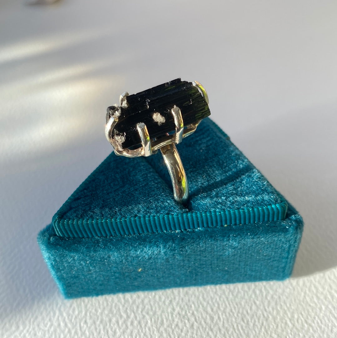Raw Black Tourmaline Sterling Silver Adjustable Ring - Moon Room Shop and Wellness