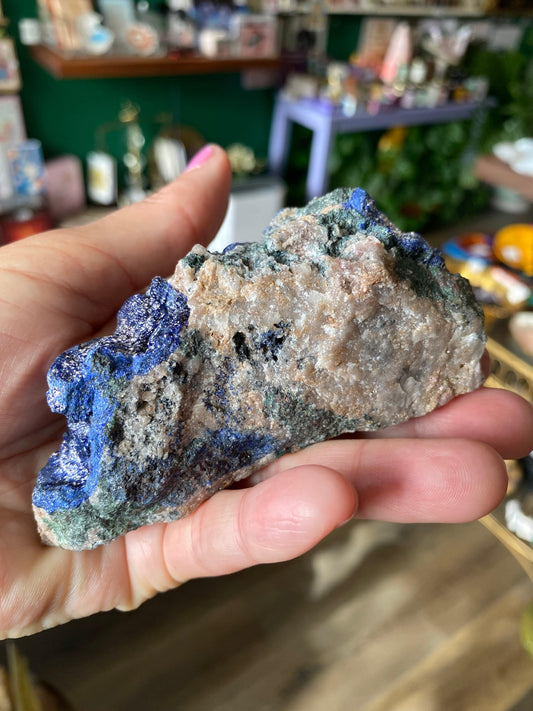 Azurite with Malachite and Cobaltoan Calcite Specimen 227 g Ethically Sourced - Moon Room Shop and Wellness