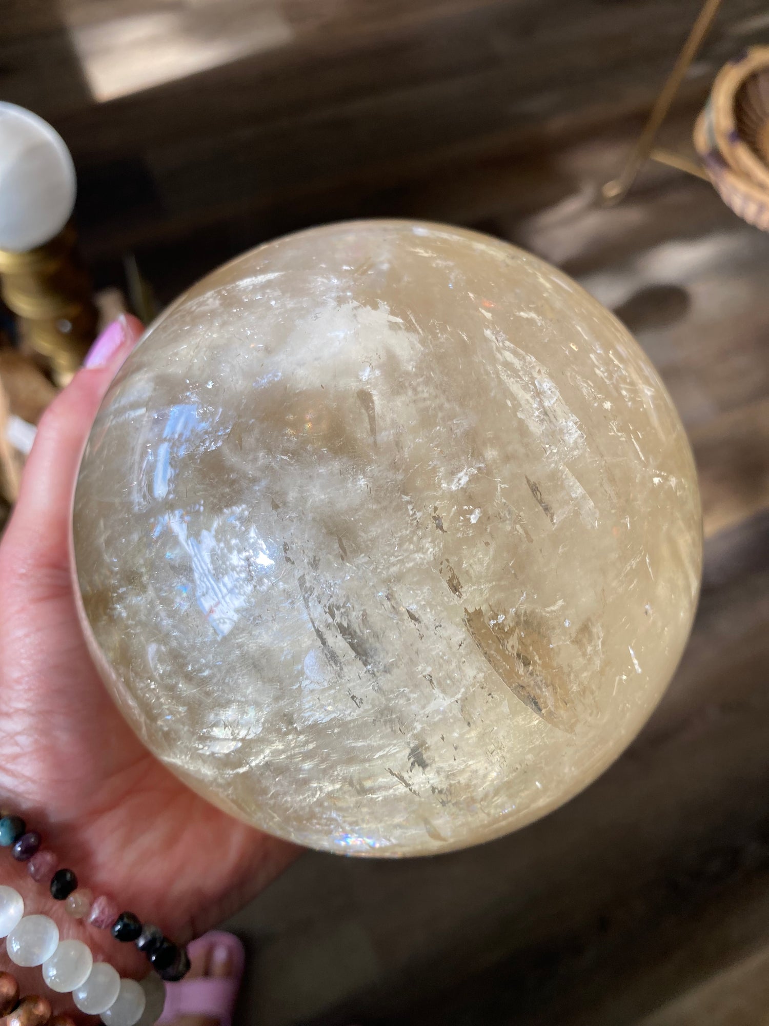 Large Optical Calcite Sphere with Stand 6.38 lbs - Moon Room Shop and Wellness