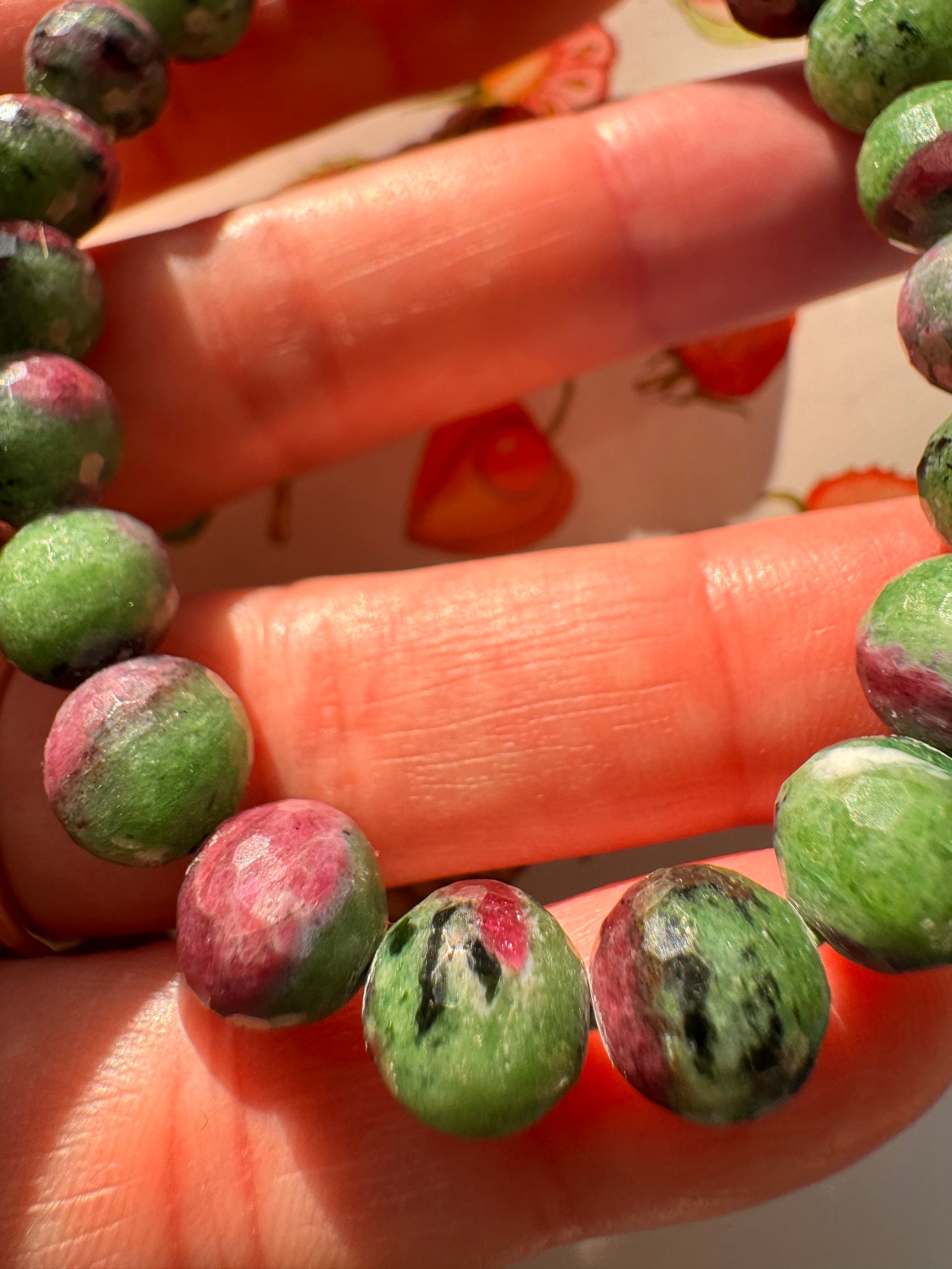 Ruby Zoisite 7 inch Stretch Bracelet 8 mm UV reactive - Moon Room Shop and Wellness