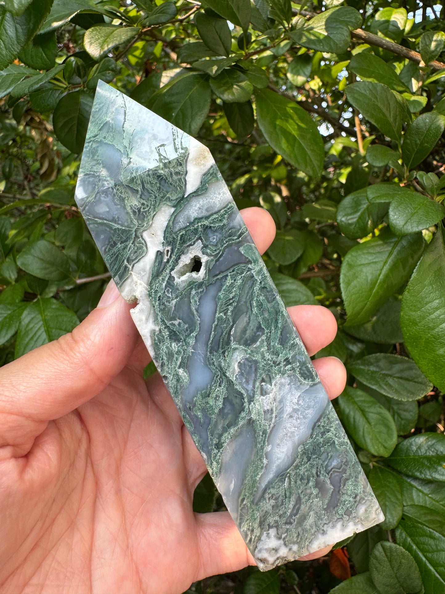 Moss Agate Tower 296 g - Moon Room Shop and Wellness