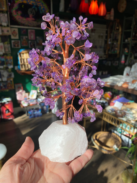 Amethyst Gem Tree with Rose Quartz Base - Moon Room Shop and Wellness