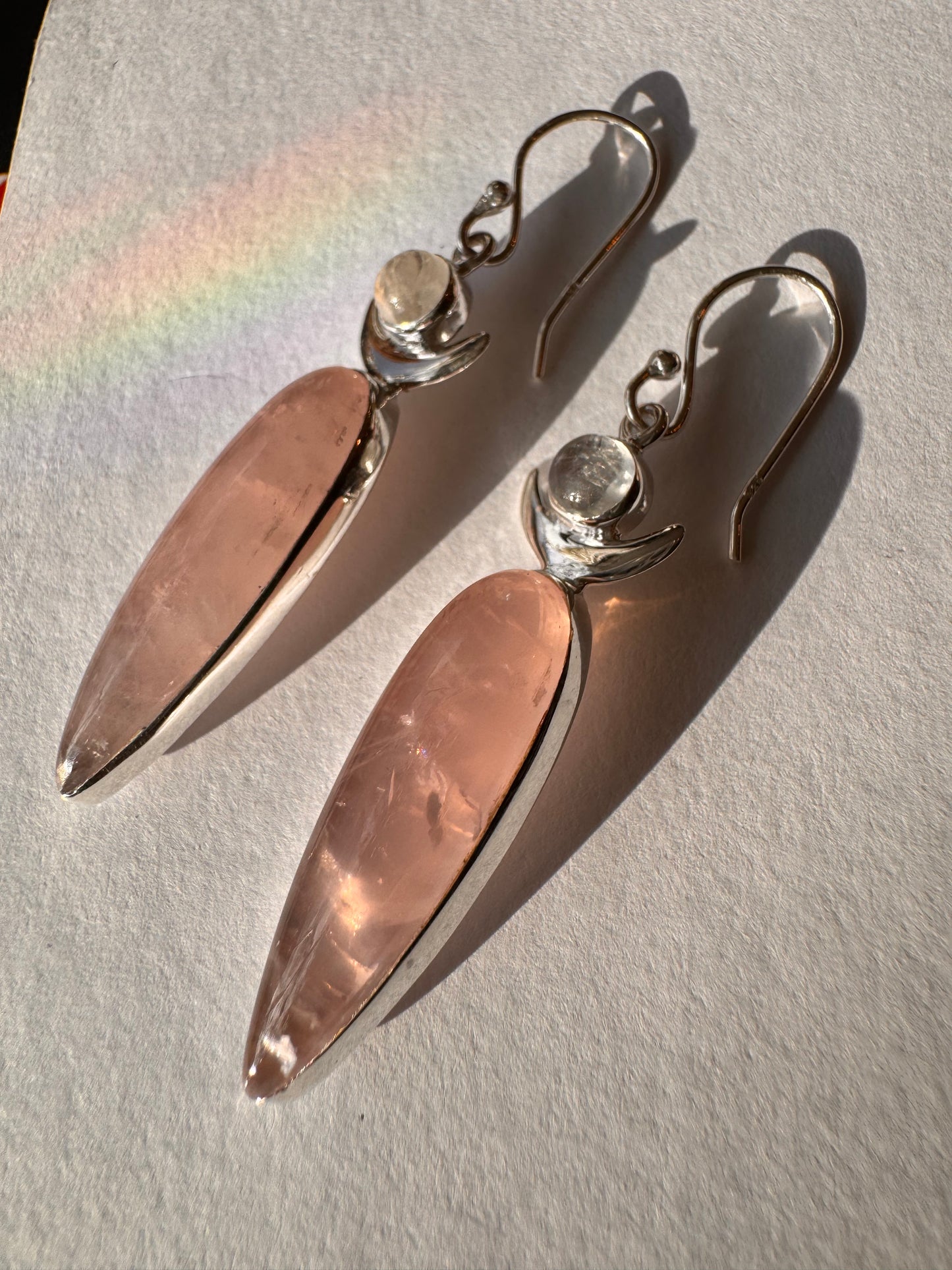 Rose Quartz Moon Spirit Sterling Silver Earrings