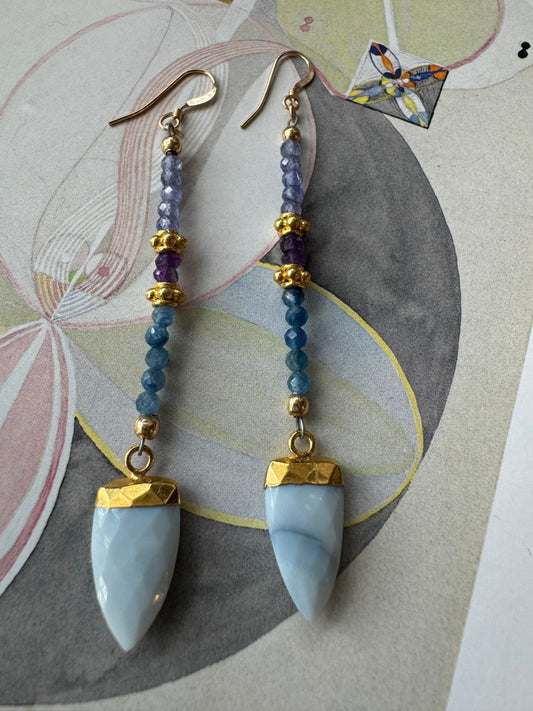 Blue Owyhee Opal Kyanite Amethyst Tanzanite Earrings - Moon Room Shop and Wellness