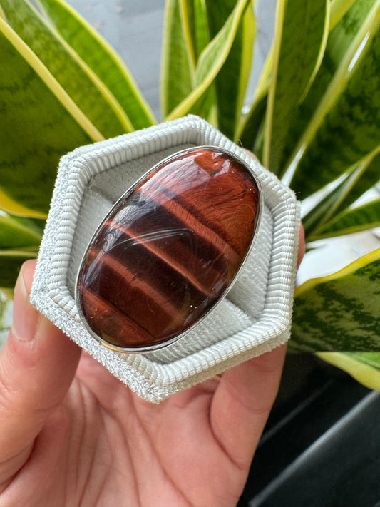 Red Tigers Eye  Sterling Silver Ring Adjustable - Moon Room Shop and Wellness