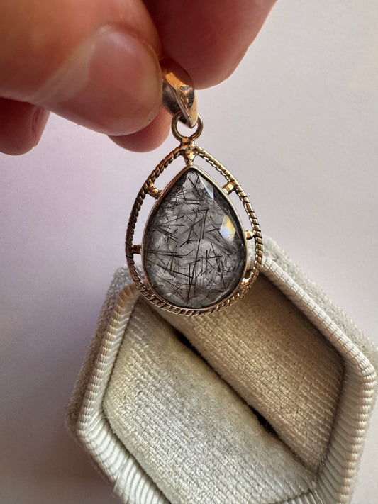 Black Rutilated Quartz Sterling SIlver Pendant