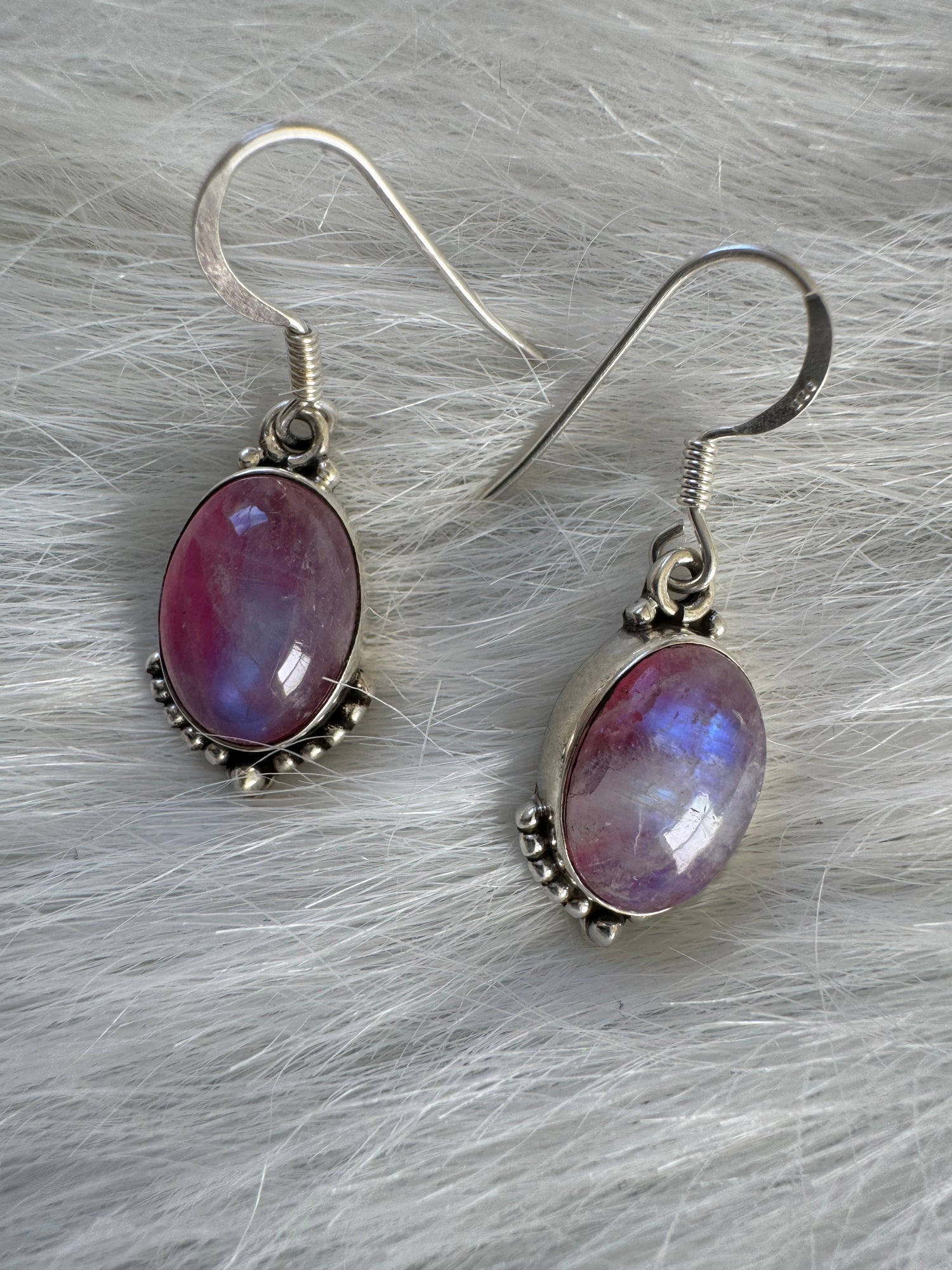 Pink Rainbow Moonstone Sterling Silver Drop Earrings - Moon Room Shop and Wellness