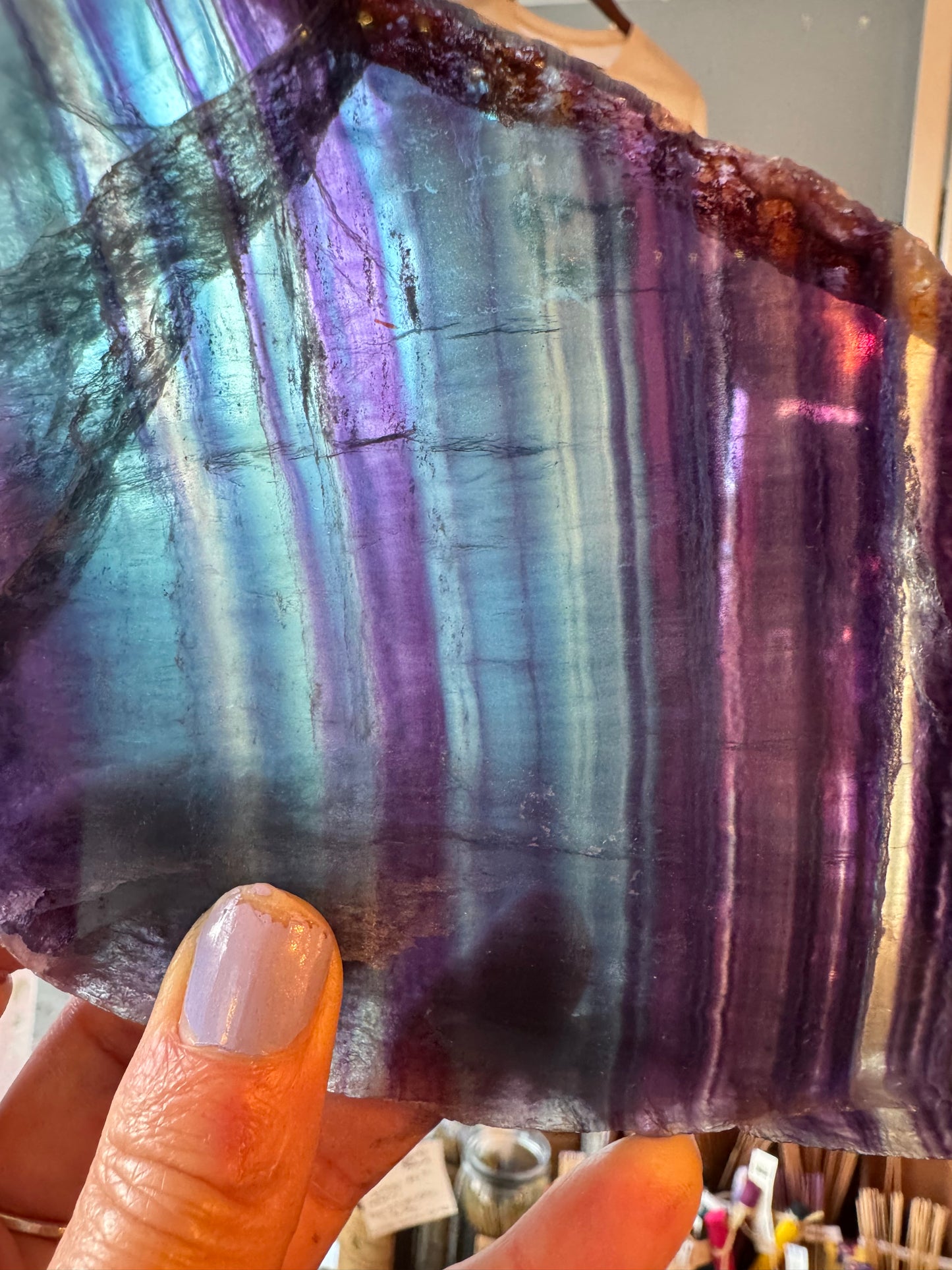 Rainbow Fluorite Slab 318 g with Stand Beauty!