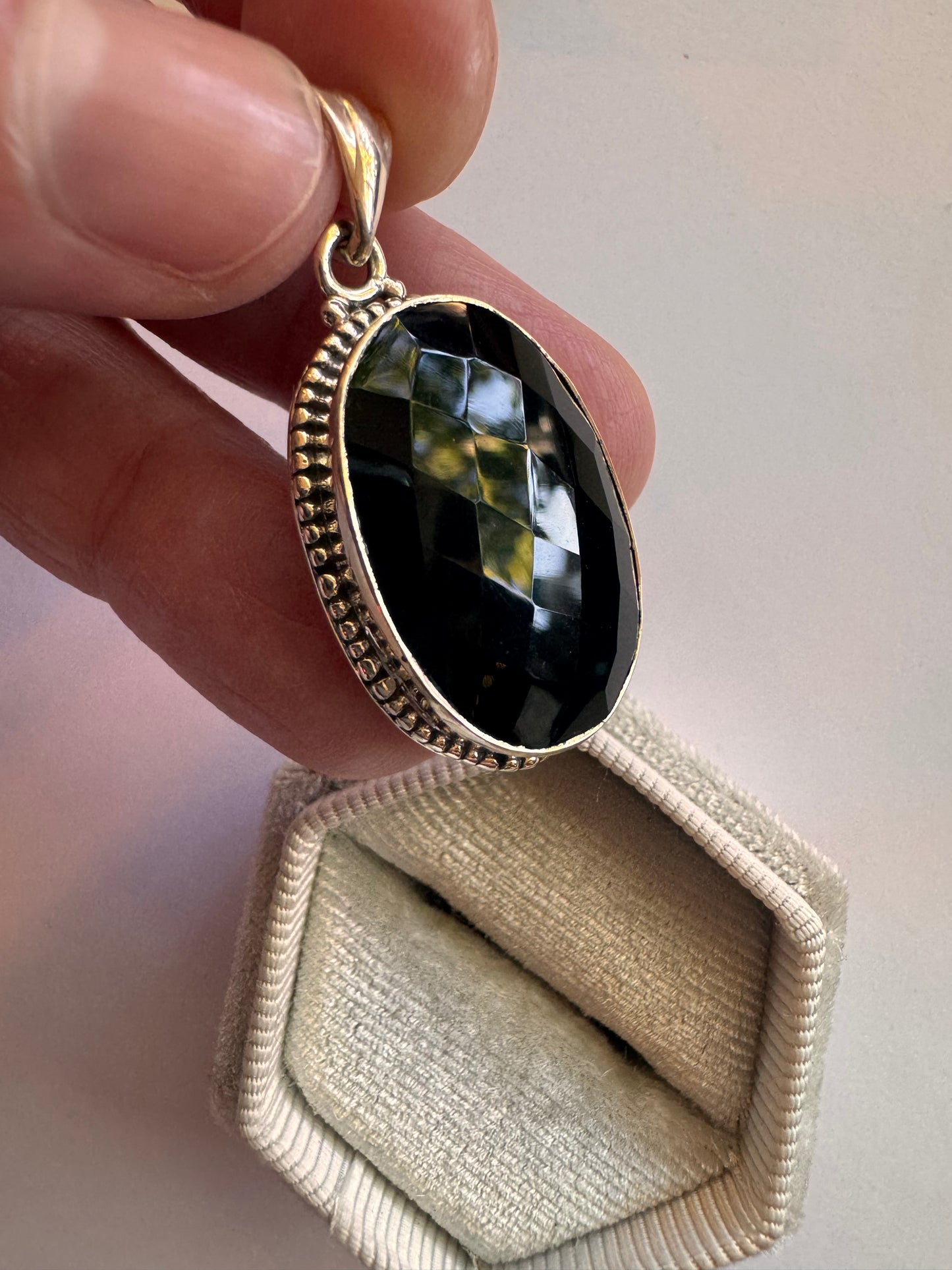 Black Onyx Faceted Sterling Silver Pendant