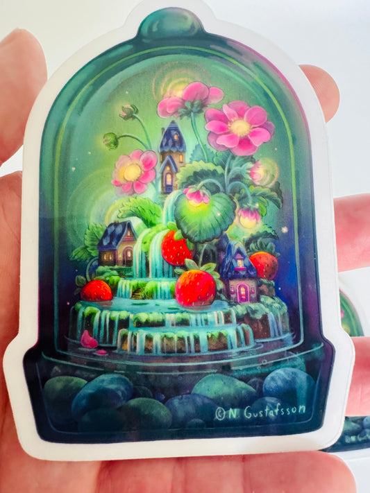Strawberry Terrarium - Clear Vinyl Sticker by Nimasprout - Moon Room Shop and Wellness