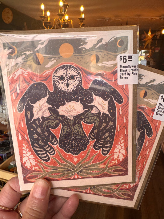 Moonflower Owl Blank Greeting Card by Pine Bones - Moon Room Shop and Wellness
