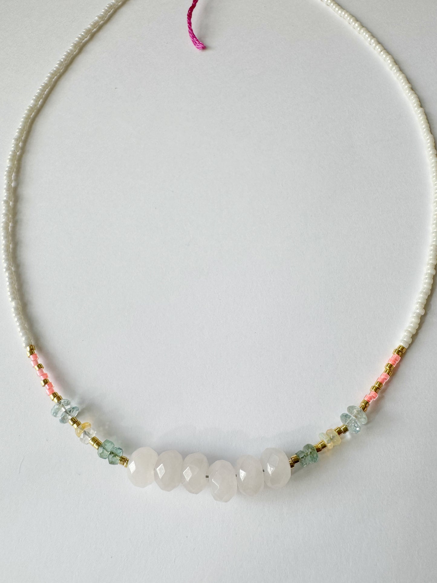 Rose Q + Emerald + Ethiopian Opal + Aquamarine Handmade Necklace - Moon Room Shop and Wellness