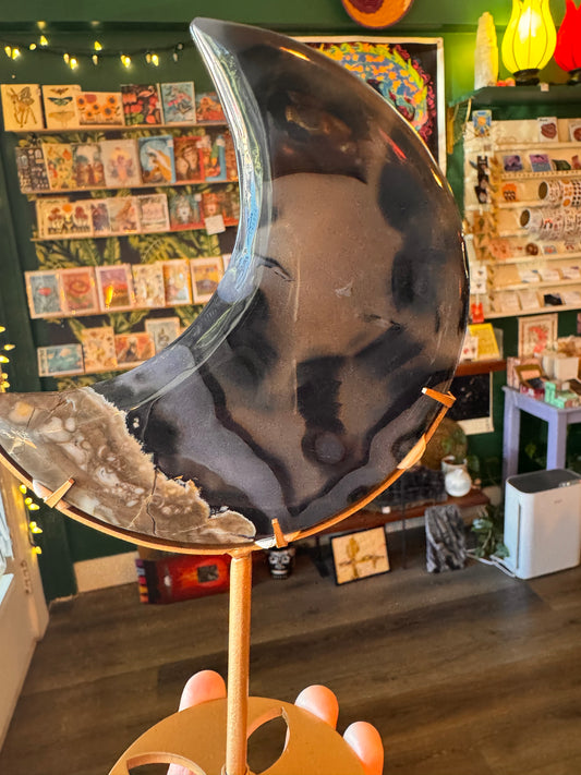 Volcano Agate Crescent Moon w Stand  #1