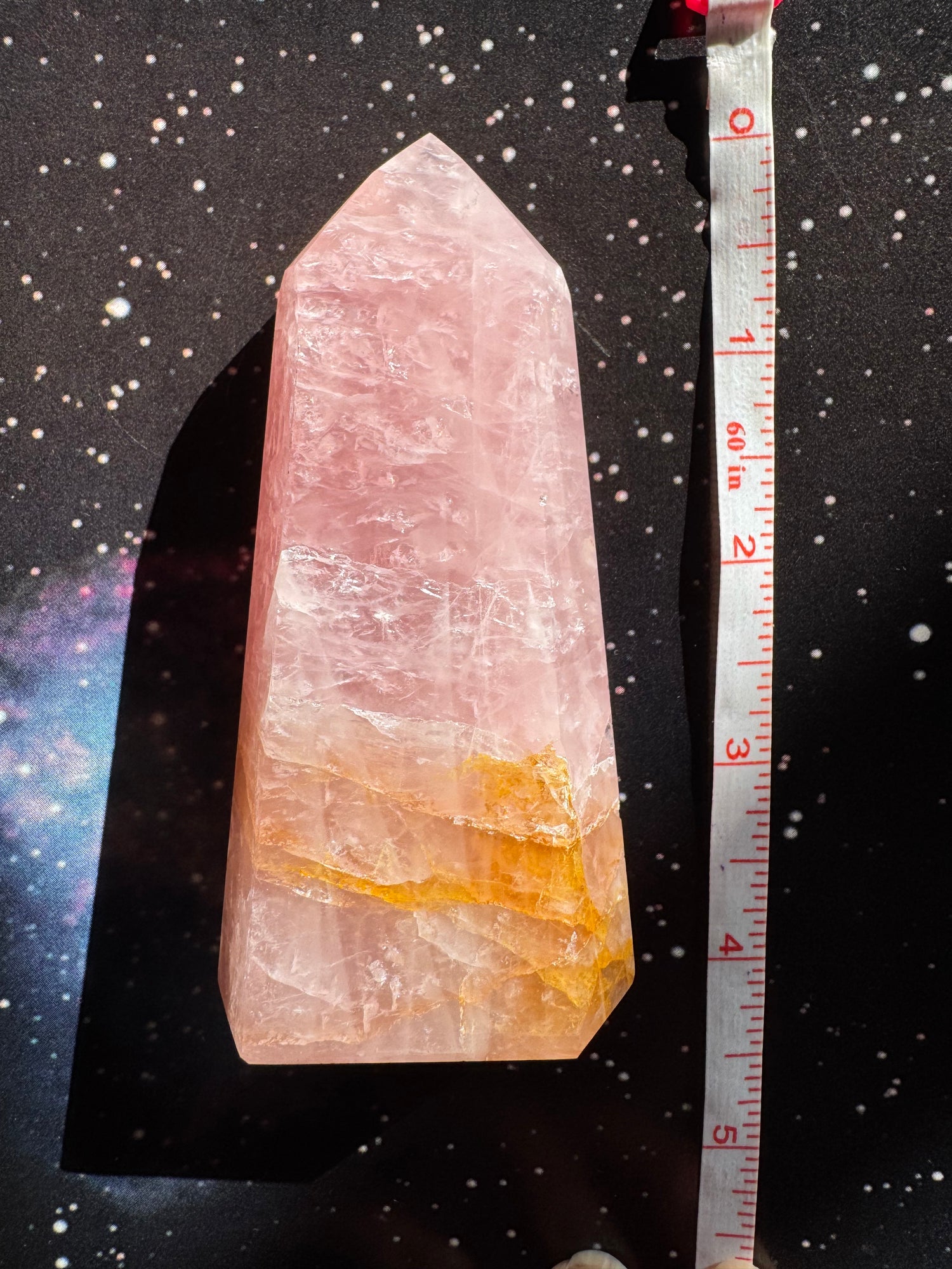 Rose Quartz w/ Golden Healer Tower 184 g Brazil - Moon Room Shop and Wellness