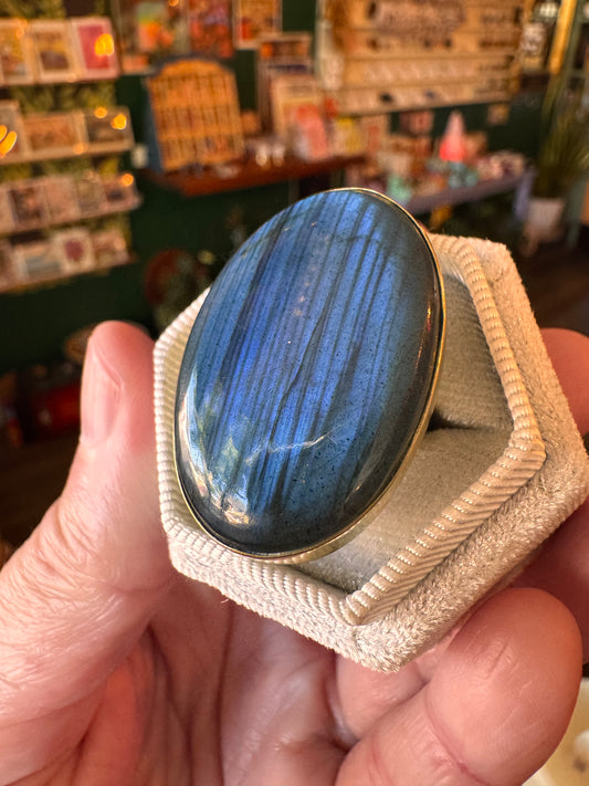 Labradorite Brass Ring Size 7