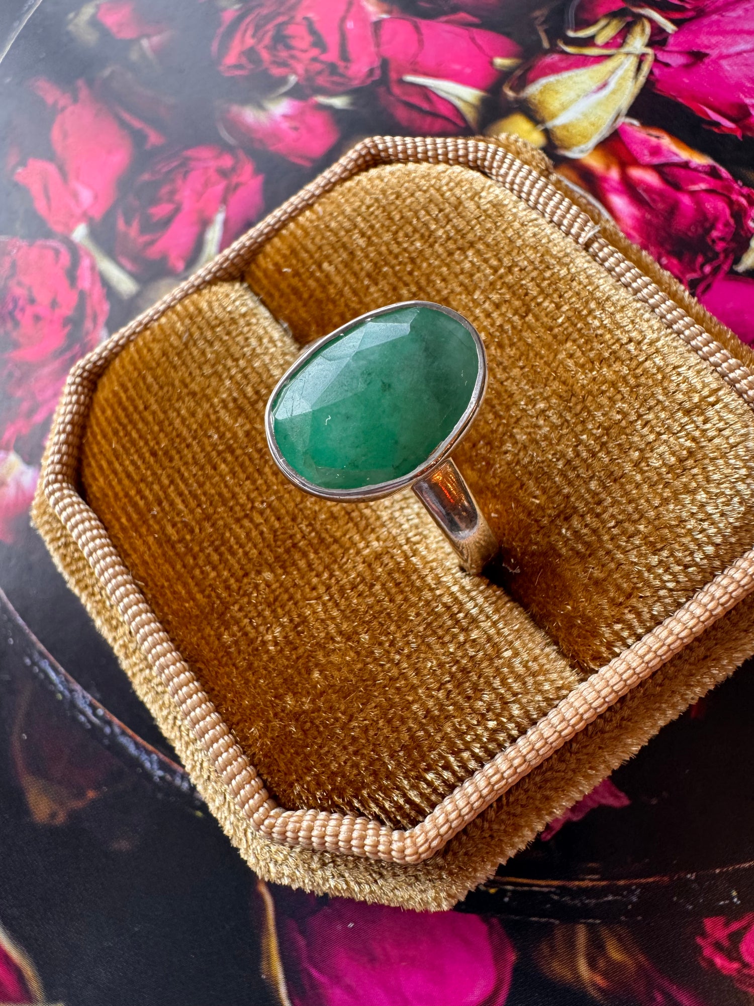 Emerald Sterling Silver Ring Size Adjustable 7-9 - Moon Room Shop and Wellness