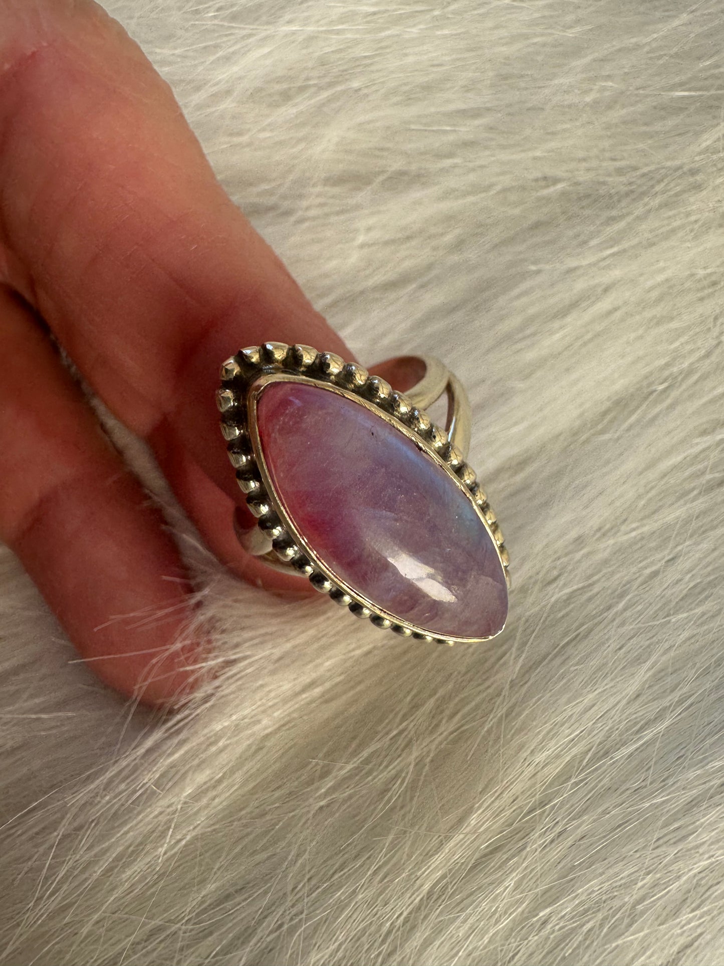Pink Rainbow Moonstone 925 Sterling Silver Ring Size 8.25 - Moon Room Shop and Wellness