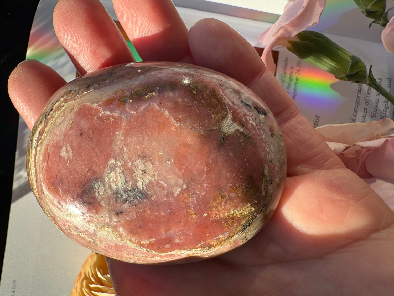 Strawberry Pink Opal Palmstone 108 g - Peru - Moon Room Shop and Wellness