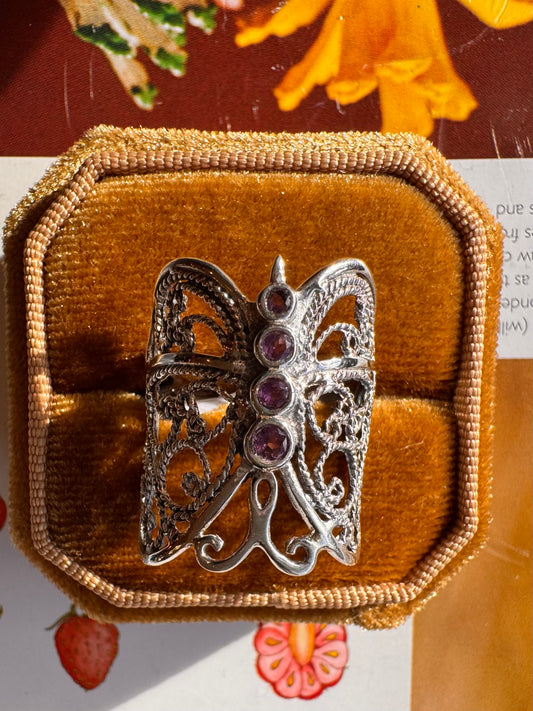 Amethyst Butterfly Sterling Silver Ring Size 6 - Moon Room Shop and Wellness