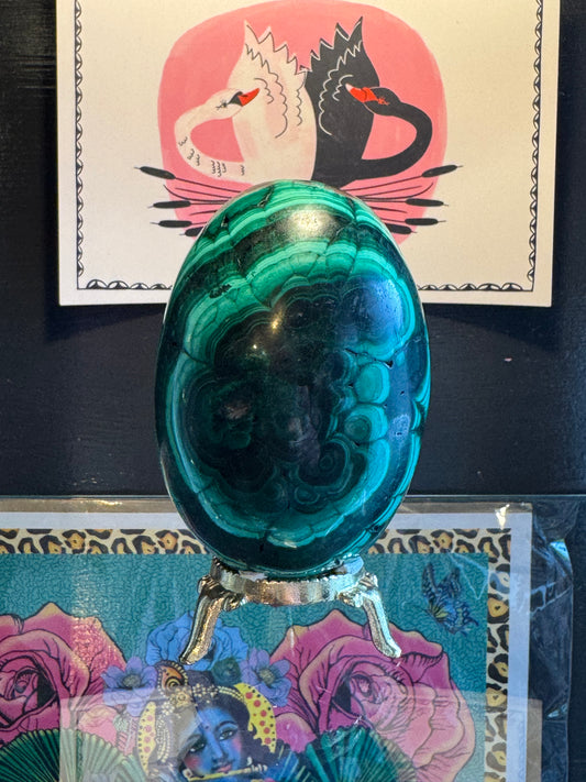 Malachite Egg with Stand 1.2 lb Congo Beauty - Moon Room Shop and Wellness
