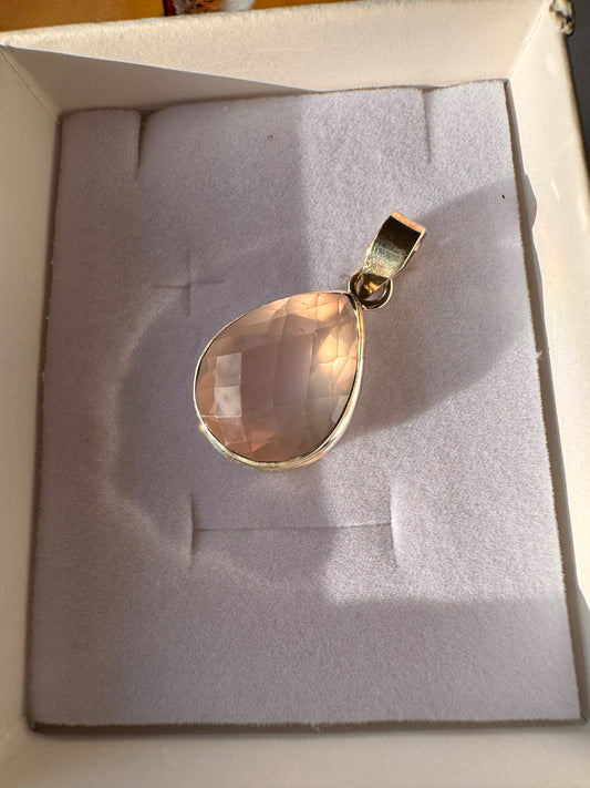 Rose Quartz Faceted Sterling Silver Pendant & Chain - Moon Room Shop and Wellness