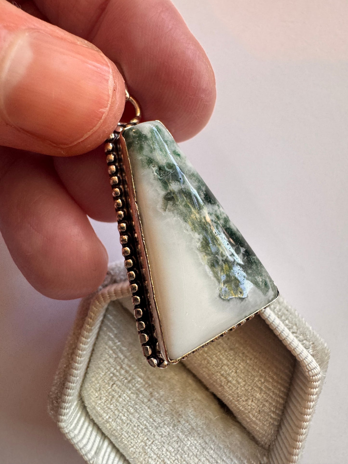 Moss Agate Stainless Steel Pendant (not sterling )