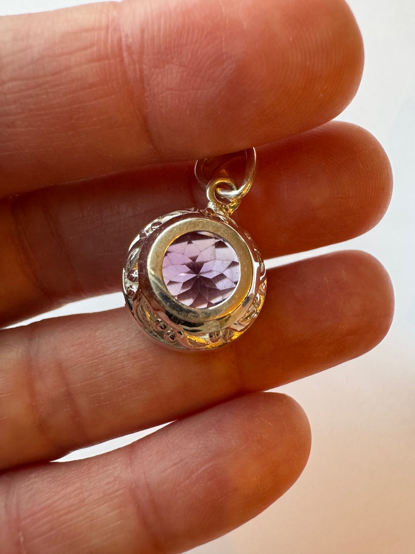 Amethyst Faceted Round Sterling Silver Pendant & Chain - Moon Room Shop and Wellness