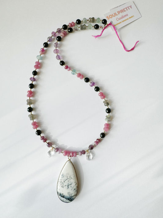 Dendritic Agate Ruby Amethyst Quartz Labradorite Handmade Necklace - Moon Room Shop and Wellness