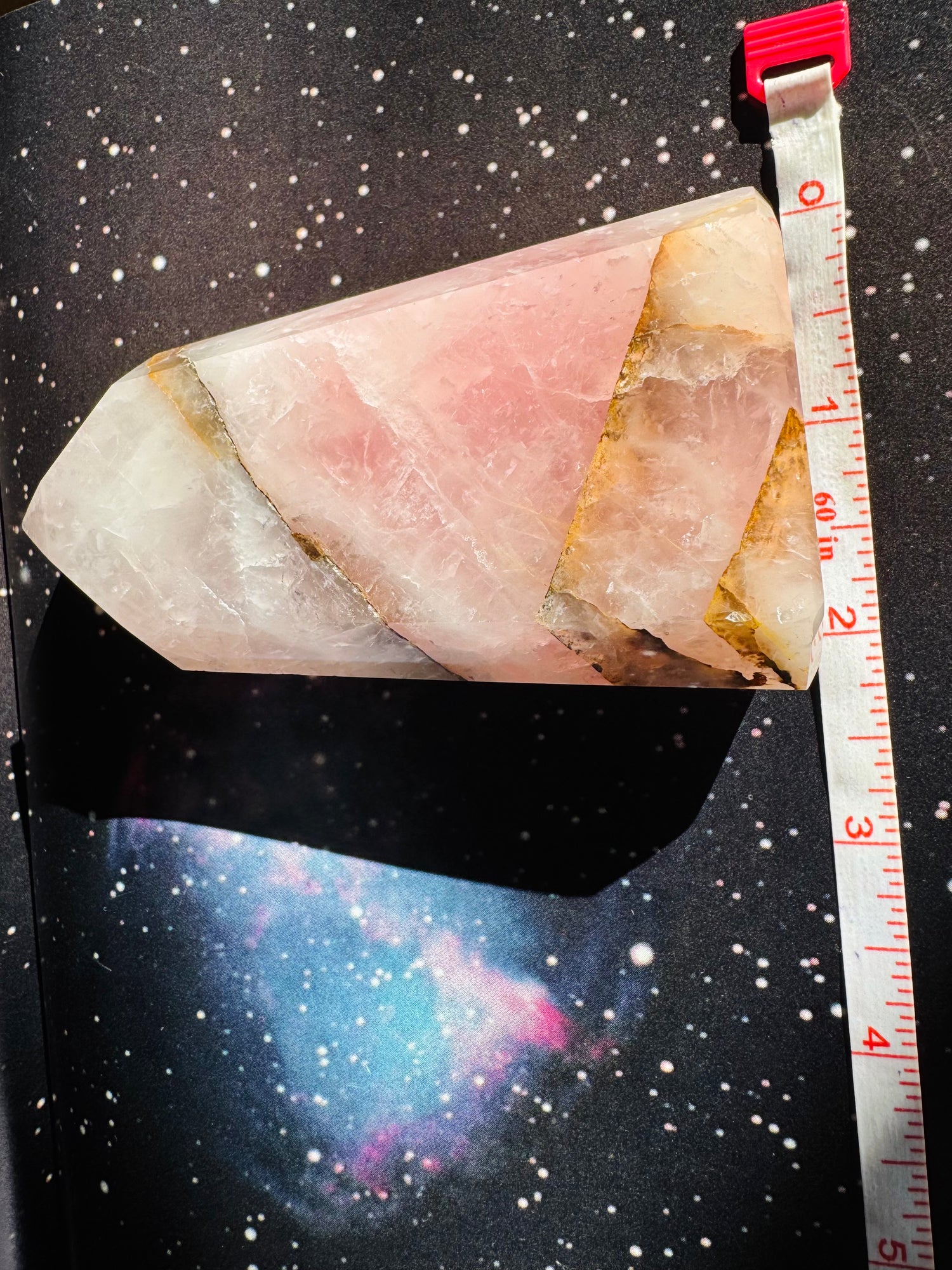 Rose Quartz w/ Golden Healer Tower 214 g Brazil Superb Beauty!! - Moon Room Shop and Wellness