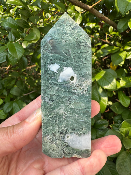 Moss Agate Tower 220 g - Moon Room Shop and Wellness