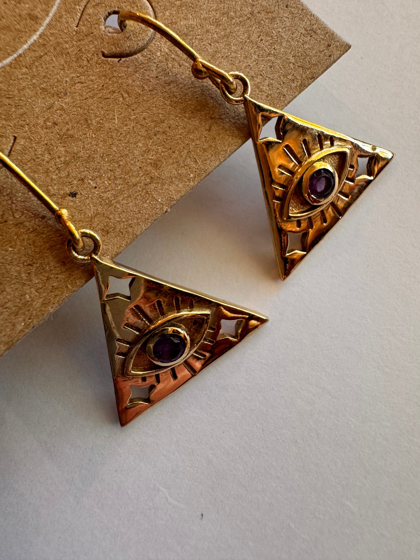 Amethyst All-Seeing Eye Earring in Brass