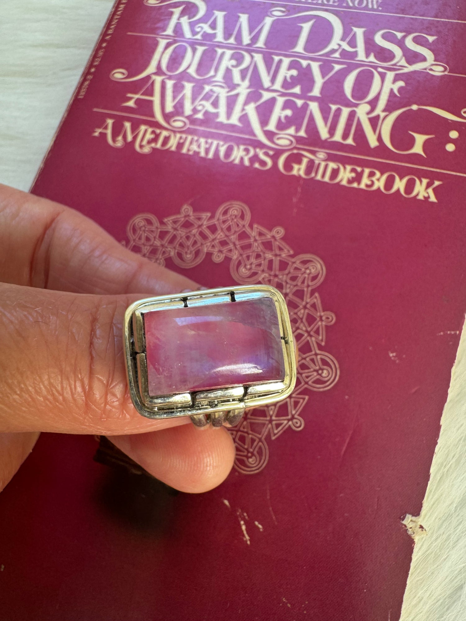 Pink Rainbow Moonstone 925 Sterling Silver Ring Size 7.75 - Moon Room Shop and Wellness
