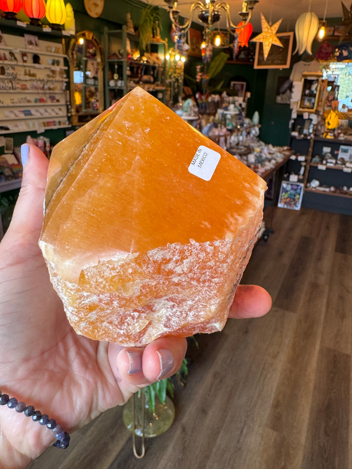 Orange Calcite top Polished Point 3.2 lb Mexico