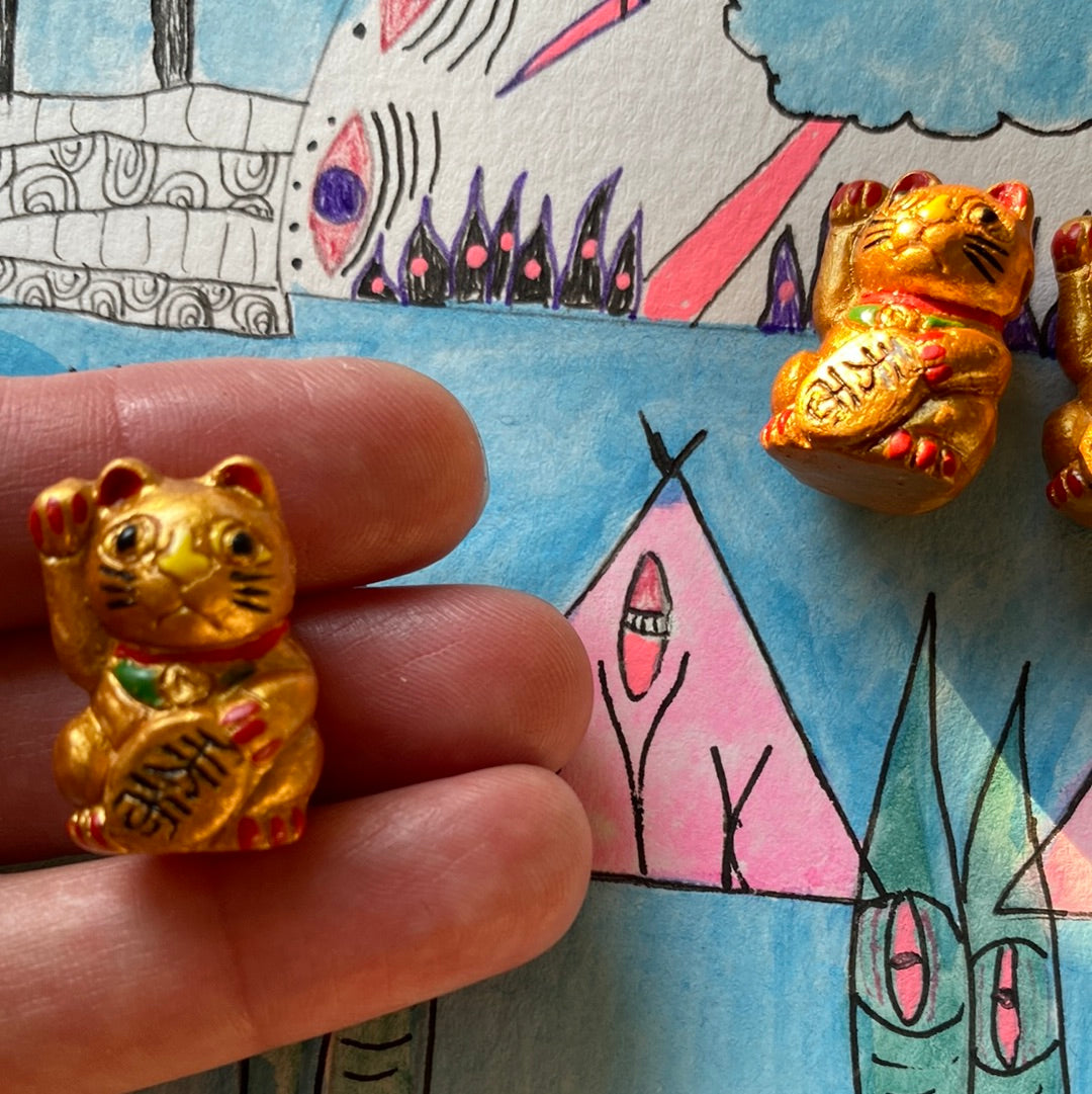 Mini Gold Maneki Lucky Cat Bead 1inch - Moon Room Shop and Wellness