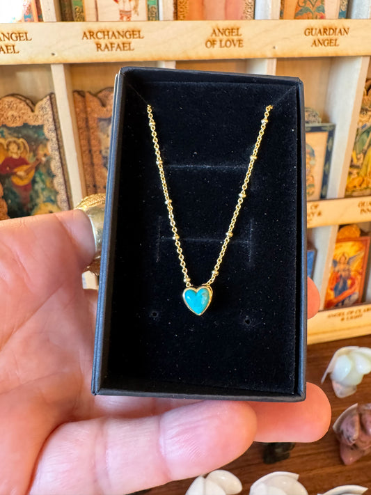 Petite Heart 18k Gold Necklace - Turquoise  Gold Vermeil - 14-16"L - Moon Room Shop and Wellness