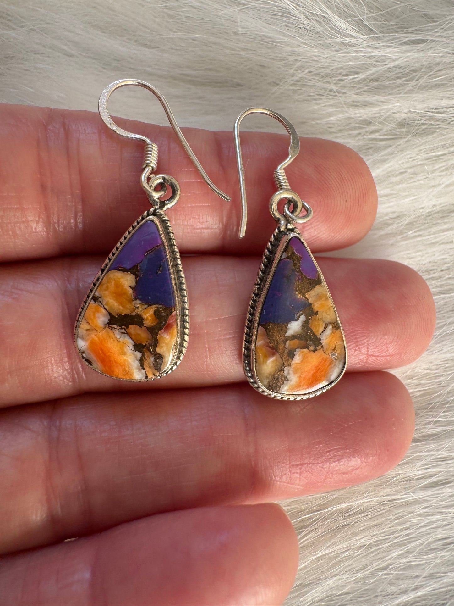 Spiny Oyster Purple Turquoise Sterling Silver Dangle Earrings - Moon Room Shop and Wellness