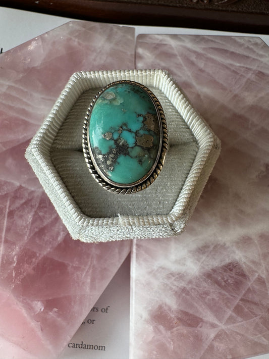 Turquoise Sterling Silver Ring Size Adjustable - Moon Room Shop and Wellness