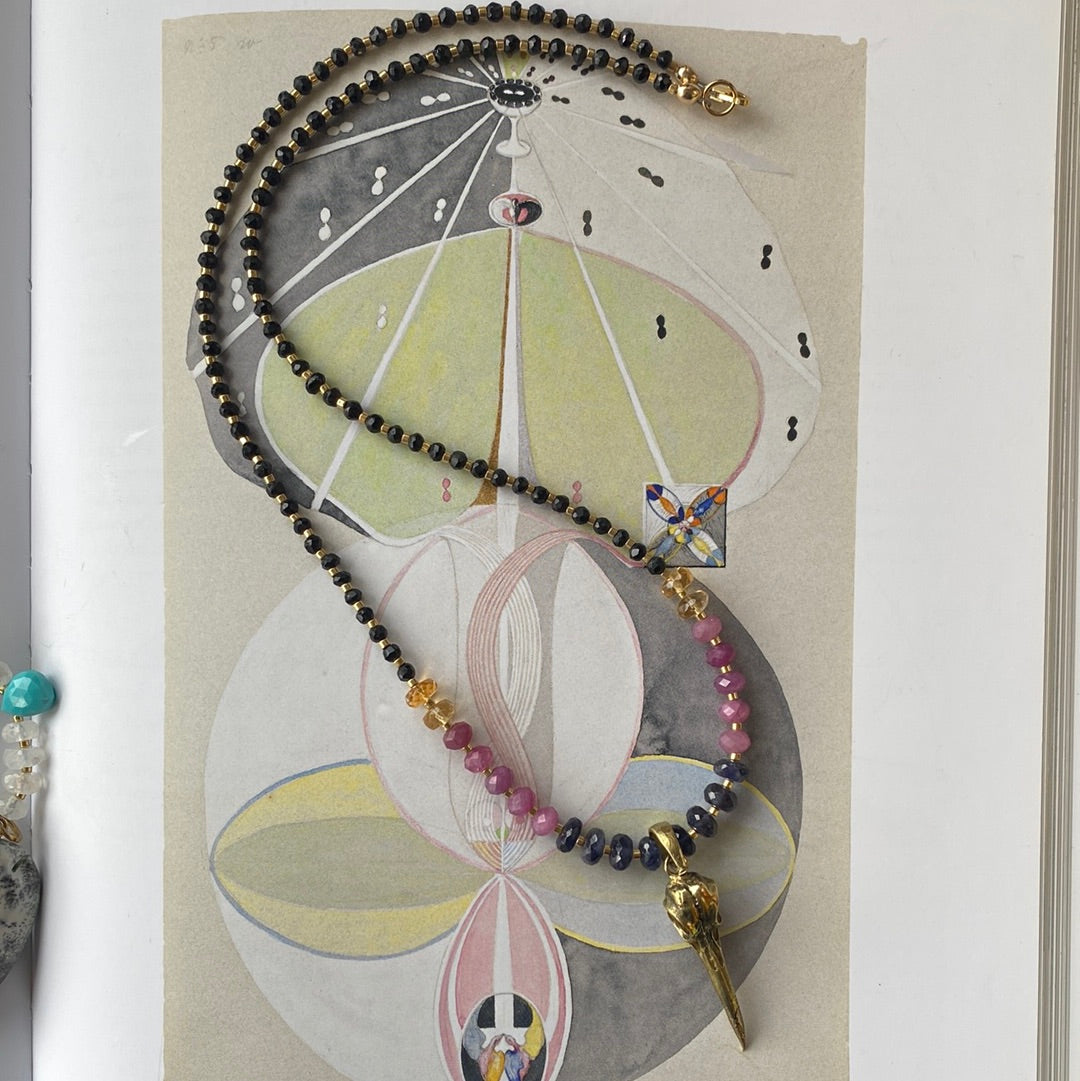 Raven Skull Pendant _ Iolite + Ruby + Citrine + Black Spinel Handmade Necklace - Moon Room Shop and Wellness