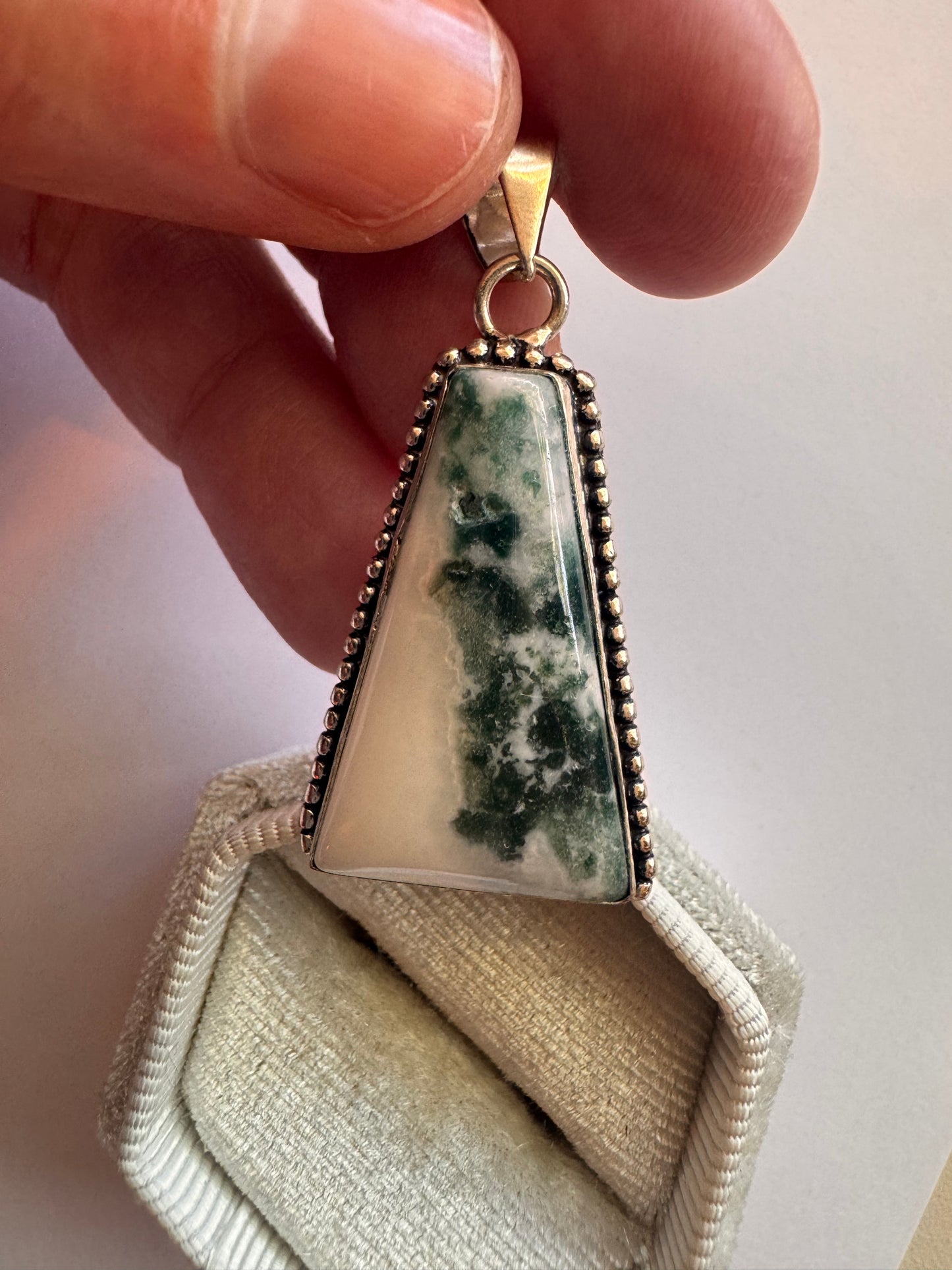 Moss Agate Stainless Steel Pendant (not sterling )