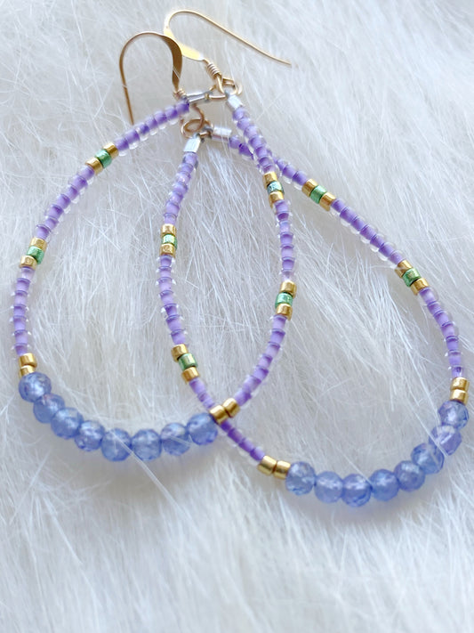 Tanzanite + Seed Bead Gold Fill Earrings - Moon Room Shop and Wellness