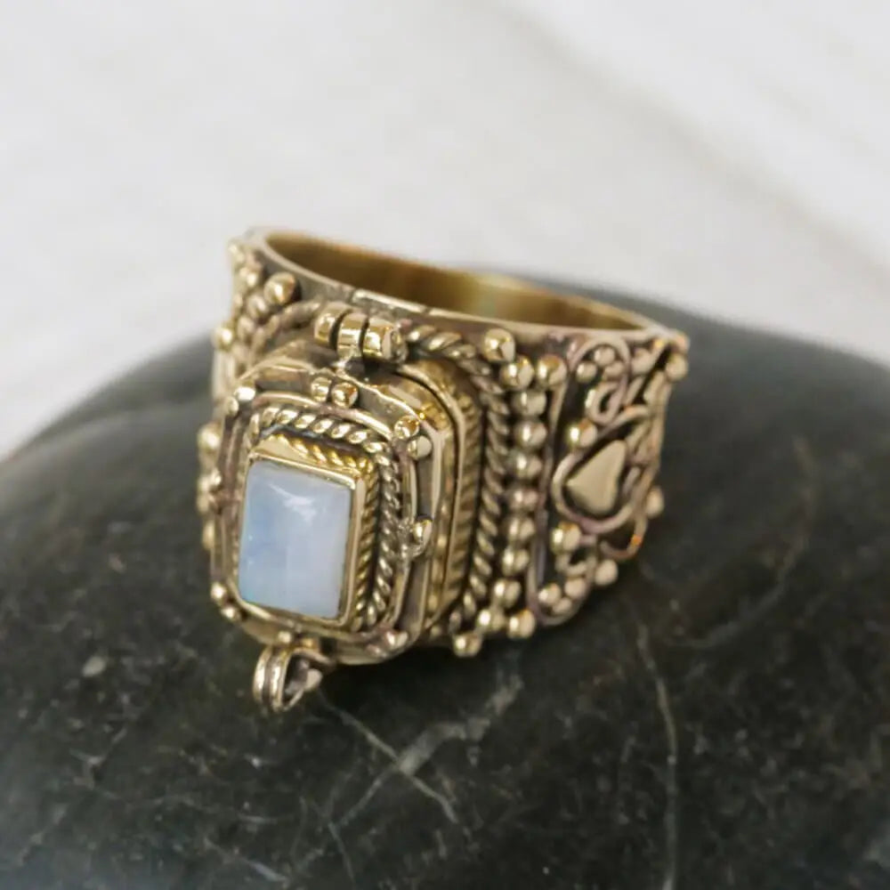 Poison Ring with Moonstone in Brass Sizes 6,7,8,9 - Moon Room Shop and Wellness