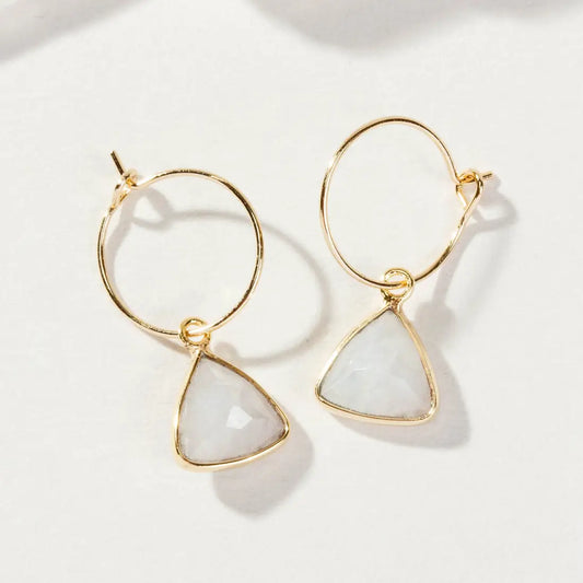 Moonstone -Triangle Mini Hoop Earrings - Moon Room Shop and Wellness