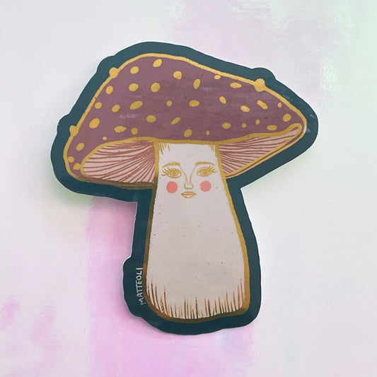 Lady Mushroom Glossy Metallic Sticker Large - Moon Room Shop and Wellness