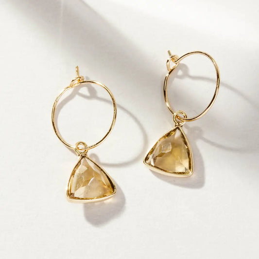 Citrine- Triangle Mini Hoop Earrings - Moon Room Shop and Wellness