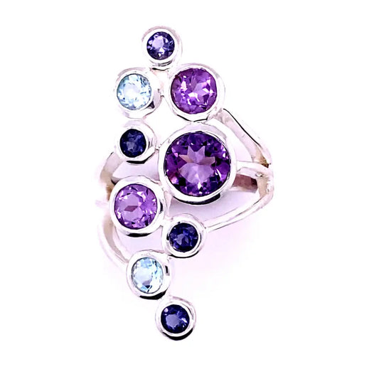 Amethyst Blue Topaz Iolite Sterling Silver Ring Size 8