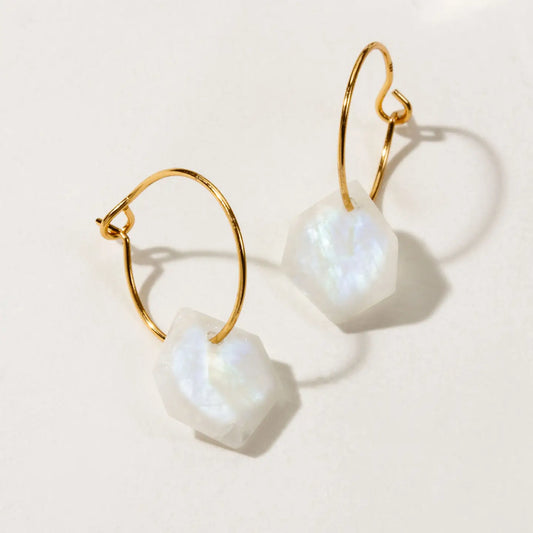 Moonstone -14Kt Sterling Silver Geometry Mini Hoop Earrings - Moon Room Shop and Wellness