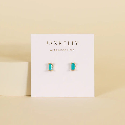 Turquoise Baguette 18kt Gold Plated Sterling Silver Earrings - Moon Room Shop and Wellness