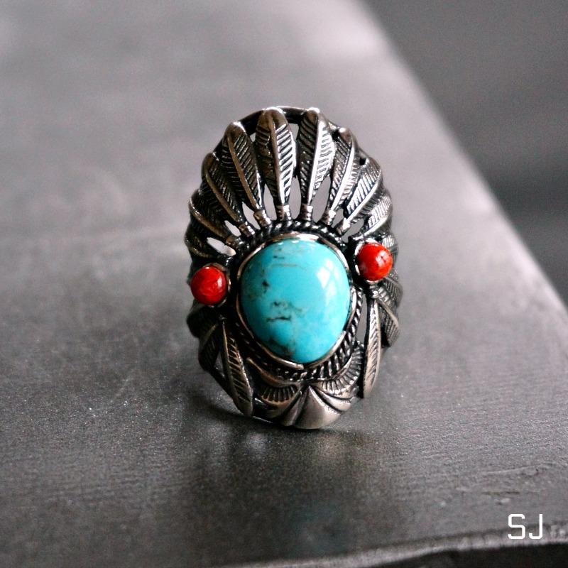 Headress Turquoise Ring- Sterling Silver - Moon Room Shop and Wellness